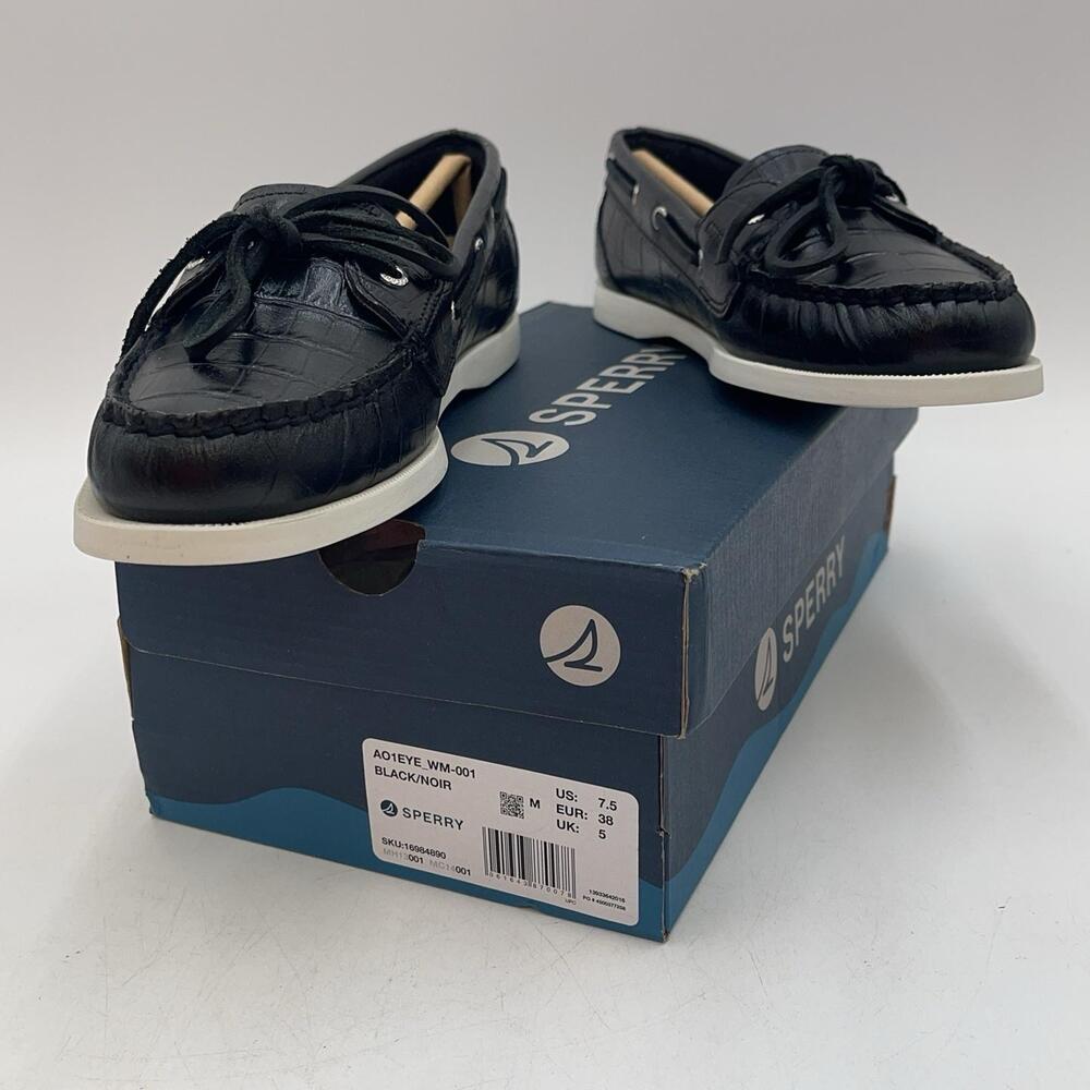 Sperry Boat Shoes Womens Black Leather Moccasin Flats Size 7.5 AO1EYE_WM-001